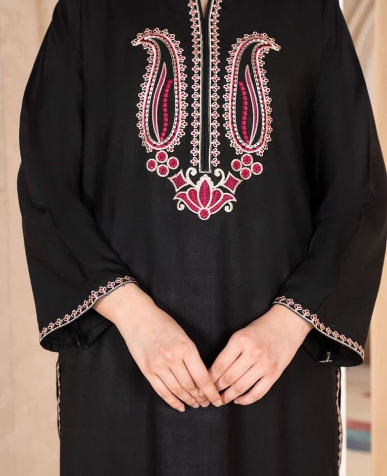 Black Rose Embroidery Long Length 2-Piece Suit - The Mak's Store