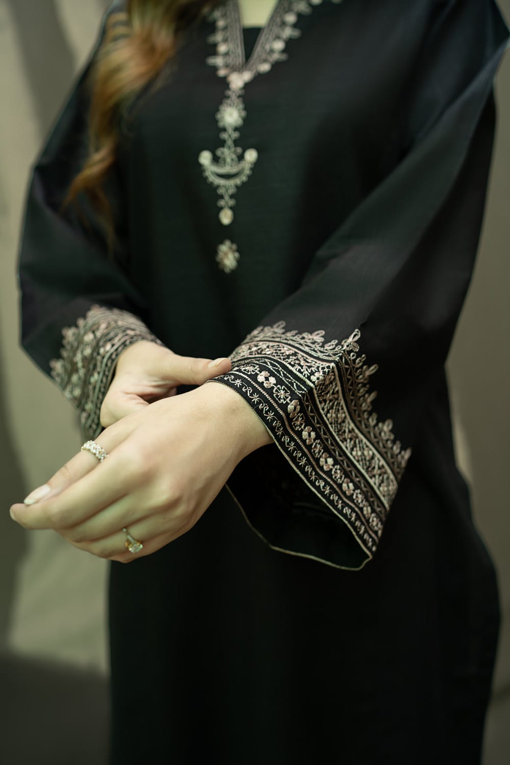 Black Iris Long Length Embroidery 2-Piece Suit - The Mak's Store