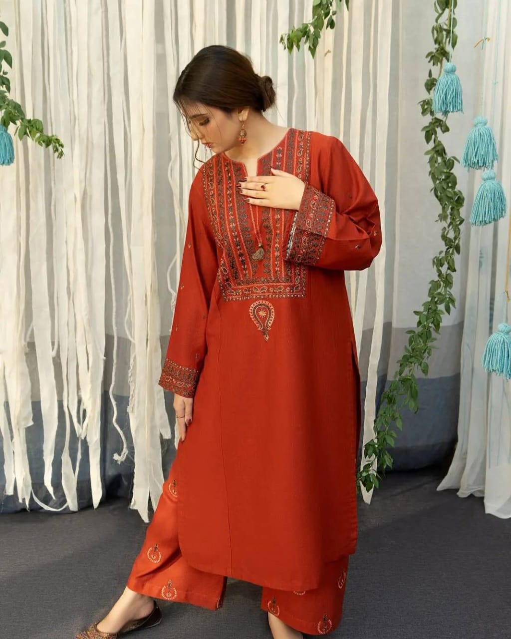 Ayat - 3PC Embroidered Ensemble with Digital Shawl - The Mak's Store