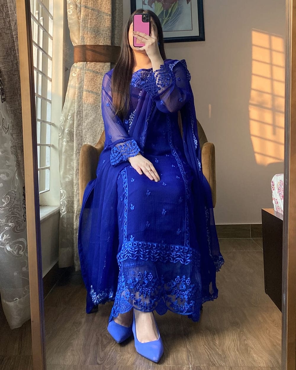 ROYAL AZURE CHARM CHIFOON EMBROIDERD 3PC