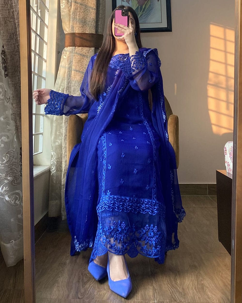 ROYAL AZURE CHARM CHIFOON EMBROIDERD 3PC
