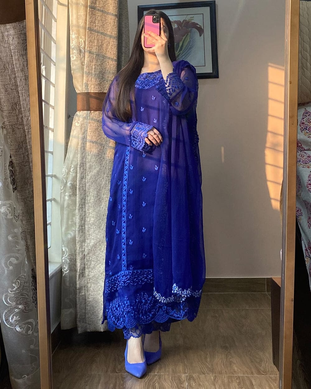 ROYAL AZURE CHARM CHIFOON EMBROIDERD 3PC