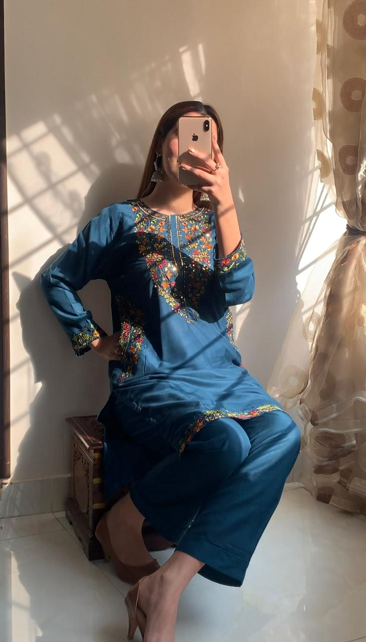 Pocket Sequence Embroidery 2-Piece Set - The Mak's Store