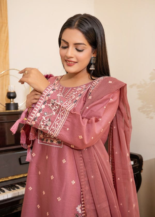 DUSTY ROSE ELEGANCE EMBROIDERED 3PC