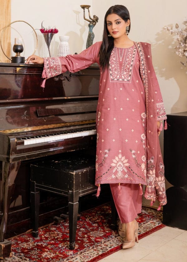 DUSTY ROSE ELEGANCE EMBROIDERED 3PC