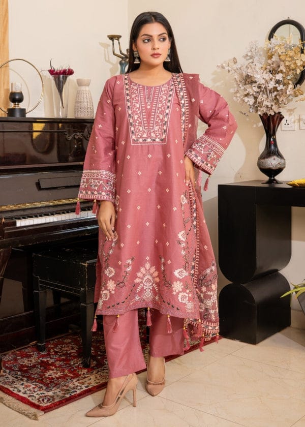 DUSTY ROSE ELEGANCE EMBROIDERED 3PC