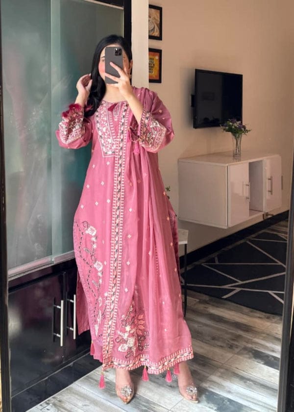 DUSTY ROSE ELEGANCE EMBROIDERED 3PC