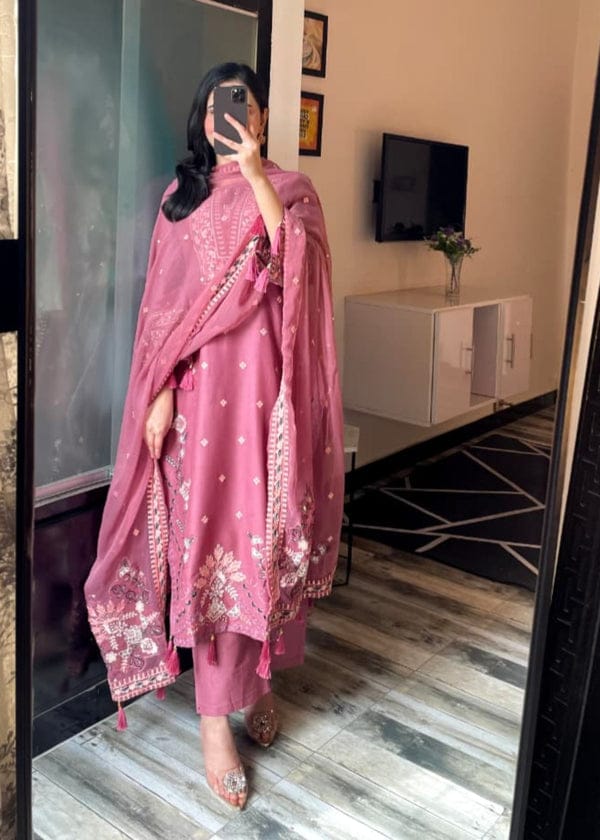 DUSTY ROSE ELEGANCE EMBROIDERED 3PC