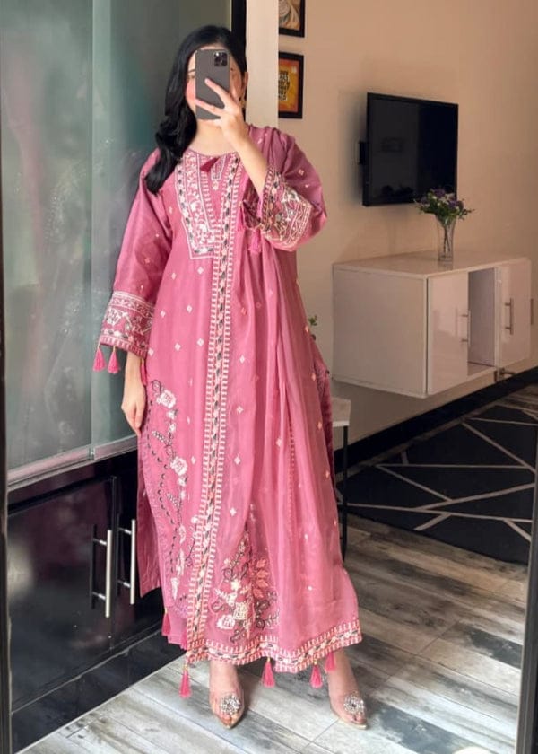 DUSTY ROSE ELEGANCE EMBROIDERED 3PC