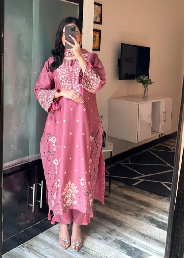 DUSTY ROSE ELEGANCE EMBROIDERED 3PC